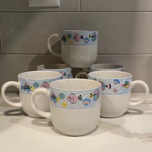Vitromaster Nautical Mugs Set of 6 Beach Theme Stoneware Cups Vintage 1991